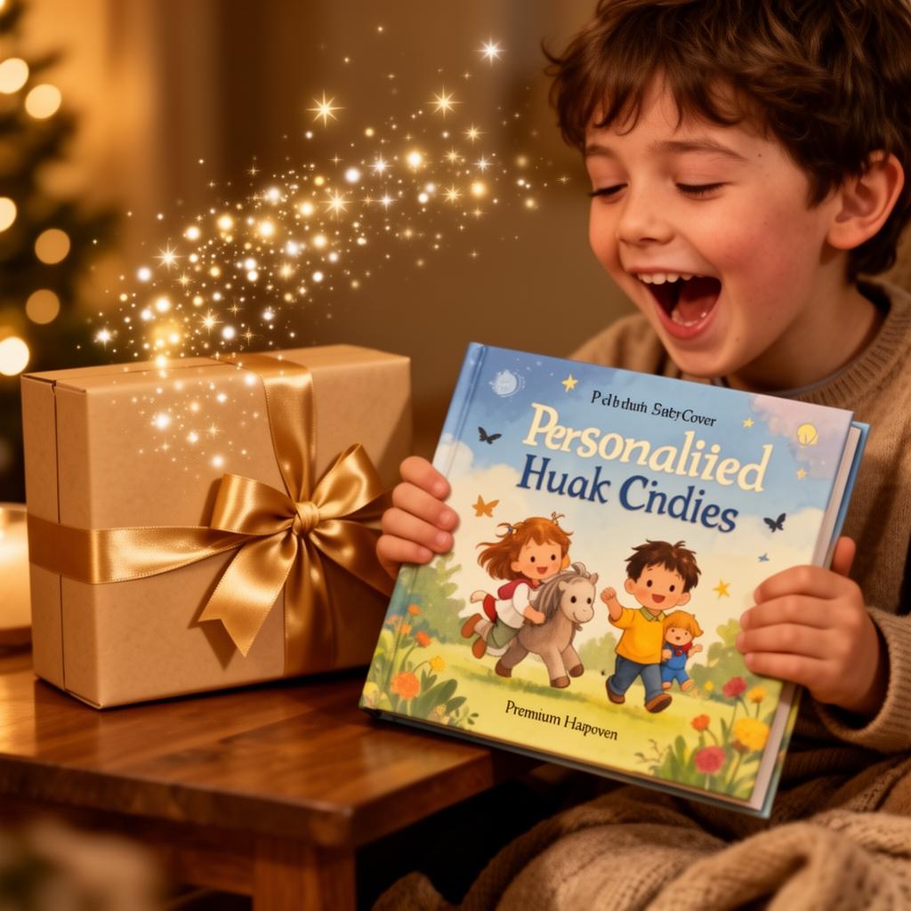 Child holding personalized storybook gift